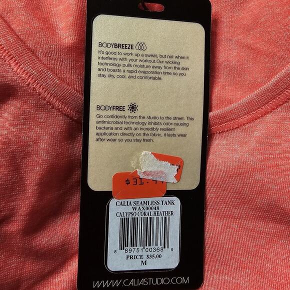 Calia Seamless Tank Ruched Detail Calypso Coral Tunic Top New Size Medium - Picture 6 of 10